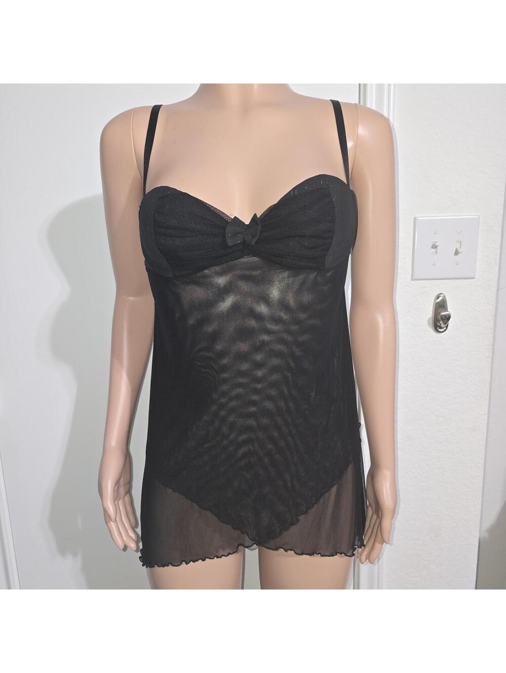 Fredericks Of Hollywood Sheer Black Babydoll Slip Dress Chemise Lingerie 34C